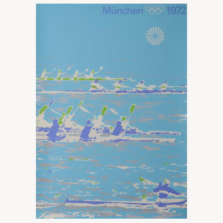 Hauptbild zu Objekt, Two test prints Munich Olympic Games: canoe racing light blue and canoe racing white, around 1970, Otl Aicher, 166B 275