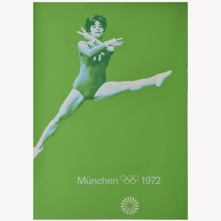 Bild 1 zu Objekt, Poster Olympic Games Munich: gymnastics blue and test print Olympic Games Munich: gymnastics green, around 1970, Otl Aicher,Rolf M&uuml;ller, 166B 281