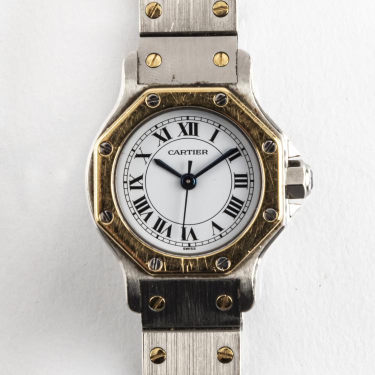 Hauptbild zu Objekt, Damenuhr 'Santos Octagon', um 1990, Cartier, Paris, 166D 603