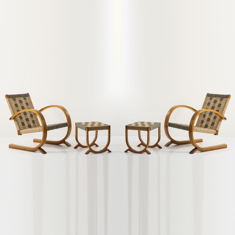 Hauptbild zu Objekt, Zwei Armlehnsessel, zwei Ottomane, 1930er Jahre, Italien, 167A 1