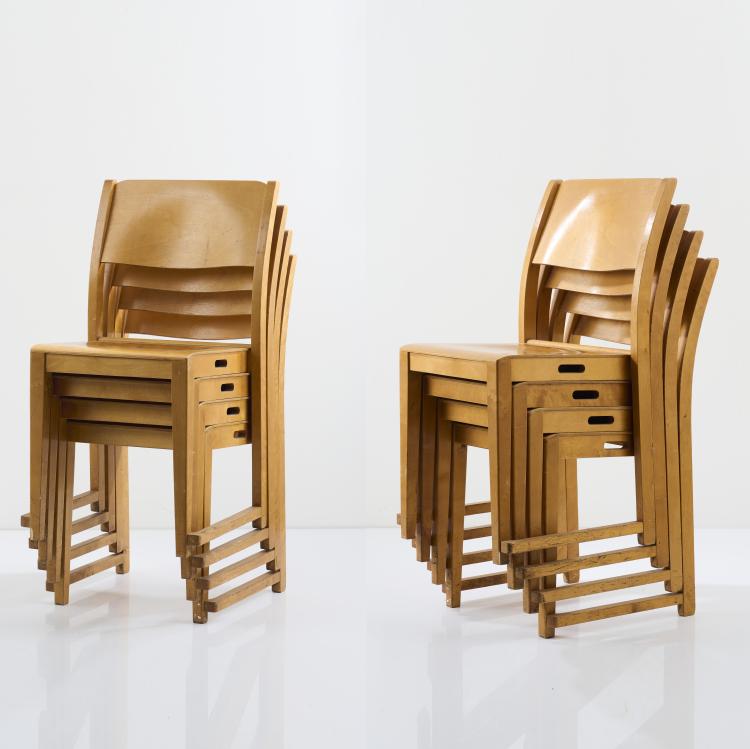 Hauptbild zu Objekt, Eight 'Orkesterstolen' stacking chairs, 1932, Sven Markelius, Svenska M&ouml;belfabrikerna, Bodafors., 167B 373