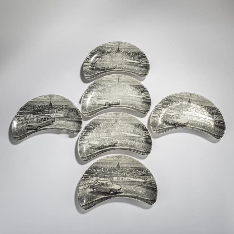 Hauptbild zu Objekt, Sechs Beilagenteller 'Fiat', 1960er Jahre, Piero Fornasetti, Fornasetti, Mailand, 167A 130