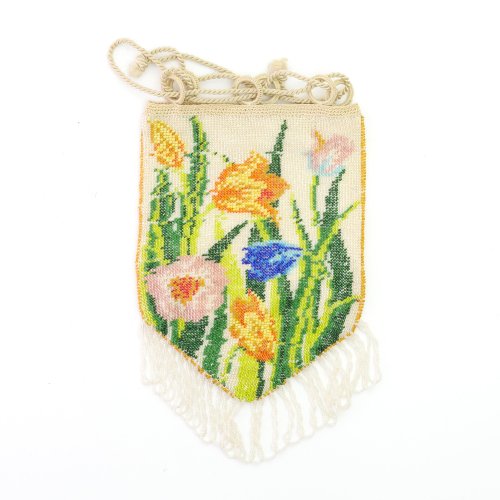 Perlbeutel mit Blumenwiese, um 1920-30