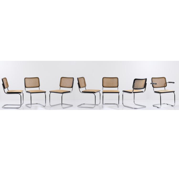 Hauptbild zu Objekt, Six 'B 64 - Cesca' chairs and one armchair, 1928, Marcel Breuer, Thonet, Frankenberg, 167B 346