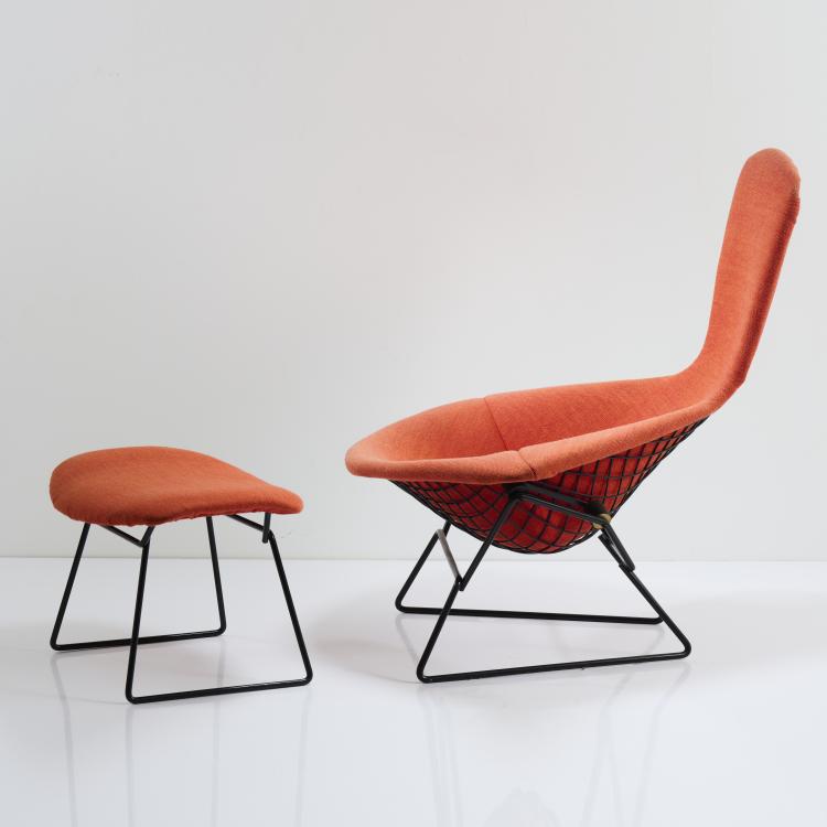 Hauptbild zu Objekt, 'Bird Chair' armchair with ottoman, 1950, Harry Bertoia, Knoll International, New York, 167B 458