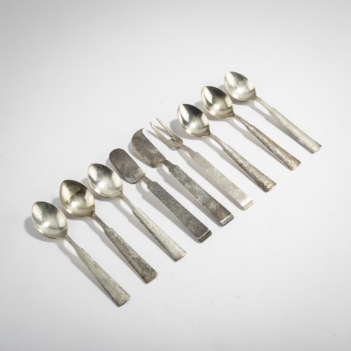 Three serving pieces and six teaspoons, 1950s