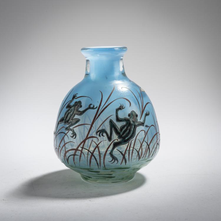 Bild 1 zu Objekt, Seltene 'Clair de Lune'-Vase 'Grenouilles, Libellule', wohl um 1920, Emile Gall&eacute;, Gall&eacute;, Nancy, 168A 99