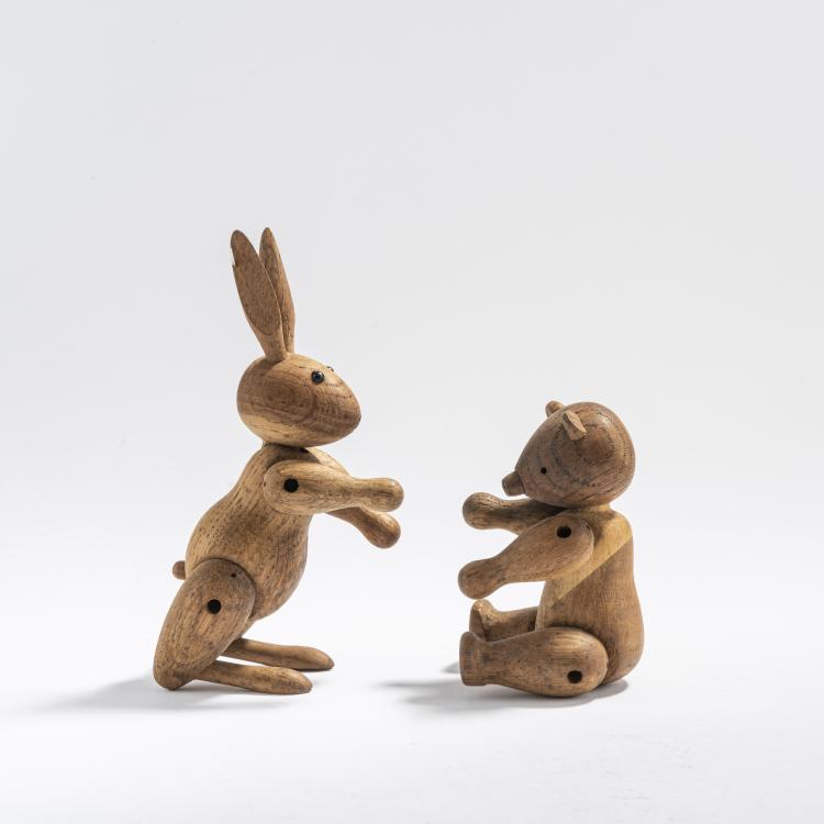 Hauptbild zu Objekt, Zwei Holzfiguren: B&auml;r, 1952, und Hase, 1957, Kay Bojesen, Bojesen, Kay, Kopenhagen, 169C 639