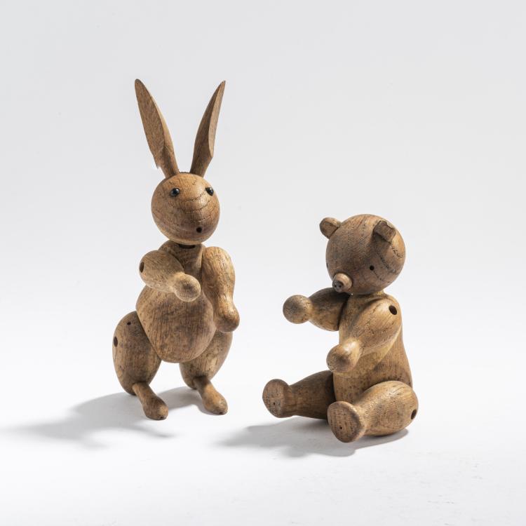 Bild 1 zu Objekt, Zwei Holzfiguren: B&auml;r, 1952, und Hase, 1957, Kay Bojesen, Bojesen, Kay, Kopenhagen, 169C 639