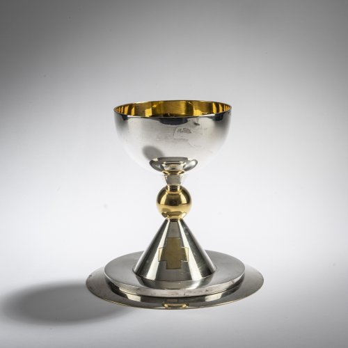 Communion chalice and paten plate in original case, c. 1930