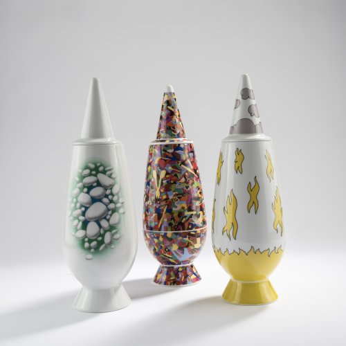Three covered vases from the '100% Make Up' series, 1992