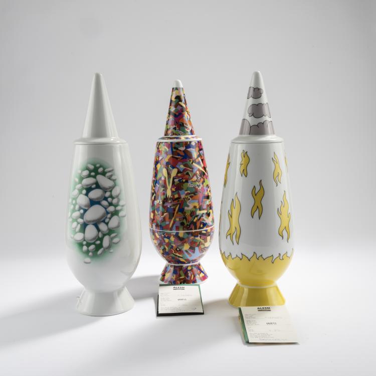 Bild 1 zu Objekt, Three covered vases from the '100% Make Up' series, 1992, Andreas Brandolini,Piero Gilardi,Alighiero Boetti, Alessi Tendentse, Crusinallo, 169A 107