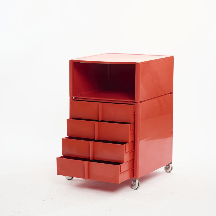 Bild 1 zu Objekt, Small cabinet on wheels from the 'Square Plastic System', c. 1969, Joe Colombo, Elco, Scorz&egrave;, 169B 274