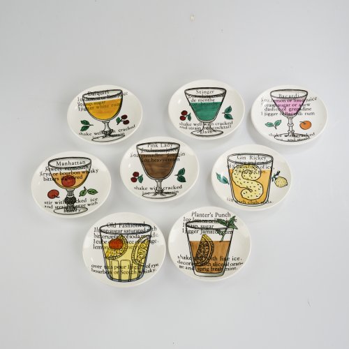 Eight 'Cocktails' coasters, 1950s