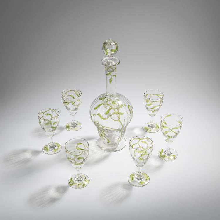 Bild 1 zu Objekt, Karaffe mit Gl&auml;sern 'Gui', um 1895, Edmond Lachenal, Daum Fr&egrave;res, Nancy, 168A 34