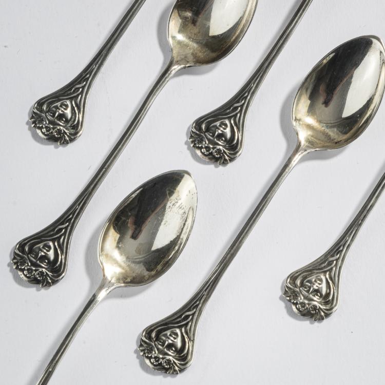 Bild 2 zu Objekt, Sechs Mokkal&ouml;ffel 'M&auml;dchenkopf', um 1900, Bruckmann & S&ouml;hne, Heilbronn, 168B 416