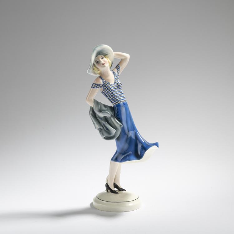 Hauptbild zu Objekt, Standing young lady (in the wind), c. 1934, Stephan Dakon, Goldscheider, Wien, 168C 597