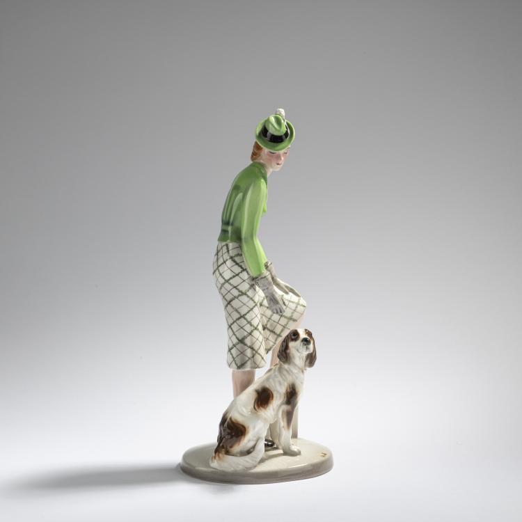 Hauptbild zu Objekt, Hiker with a dog, c. 1939, Claire Herczeg-Weiss (attributed), Goldscheider, Wien, 168C 603