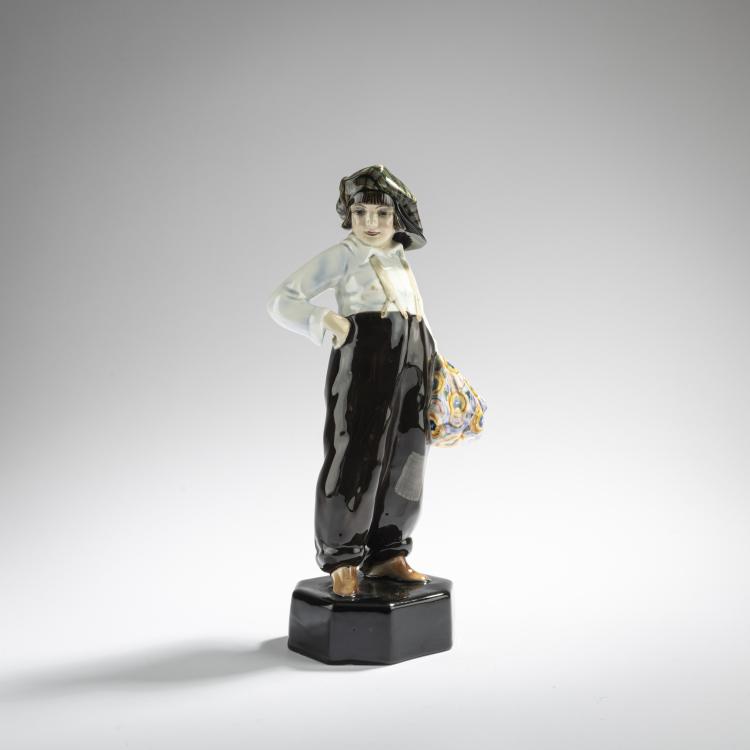 Hauptbild zu Objekt, 'Stehender Knabe mit Kappe und Tragebeutel', 1924/25, Wilhelm Thomasch, Goldscheider, Wien, 168C 585