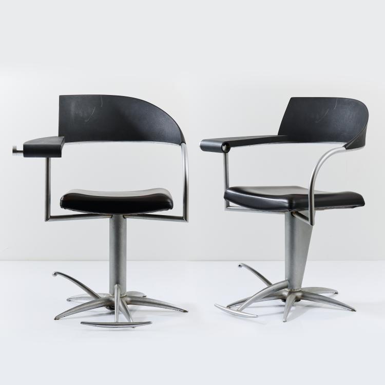 Hauptbild zu Objekt, Zwei Fris&ouml;rst&uuml;hle 'Techno', 1990/91, Philippe Starck, Pr&eacute;sence, Paris, 169A 145