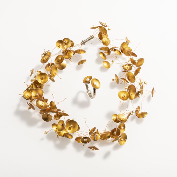 Hauptbild zu Objekt, Halskette 'Seerosen' mit Ring, um 1989, Uta Knoop (Renk), 169D 910