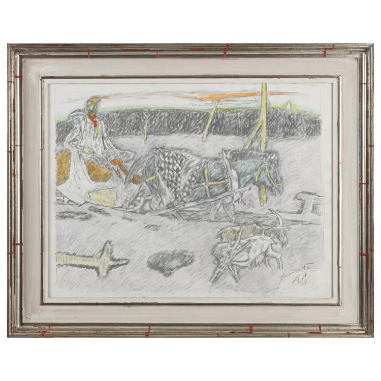 Hauptbild zu Objekt, Bauer bei der Feldarbeit, 1975, Alois Carigiet, 169E 950