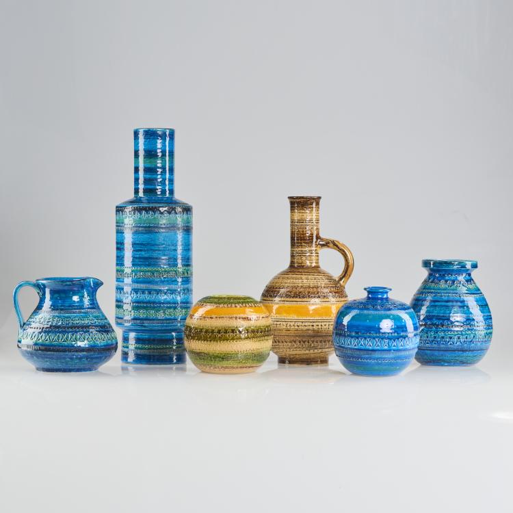 Hauptbild zu Objekt, Five vases and a jug from the 'Rimini blu' series, 1950s, Aldo Londi, Bitossi, Montelupo, 169B 212