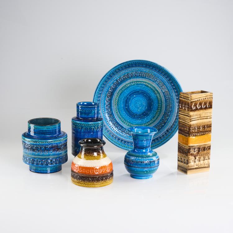Bild 1 zu Objekt, Five vases and a plate from the 'Rimini blu' series, 1950s, Aldo Londi, Bitossi, Montelupo, 169B 207