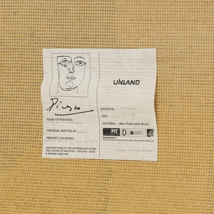 Bild 1 zu Objekt, Teppich 'La Paloma con guisantes', 1994, Pablo Picasso (nach), Unland, Niederlande, 169C 531