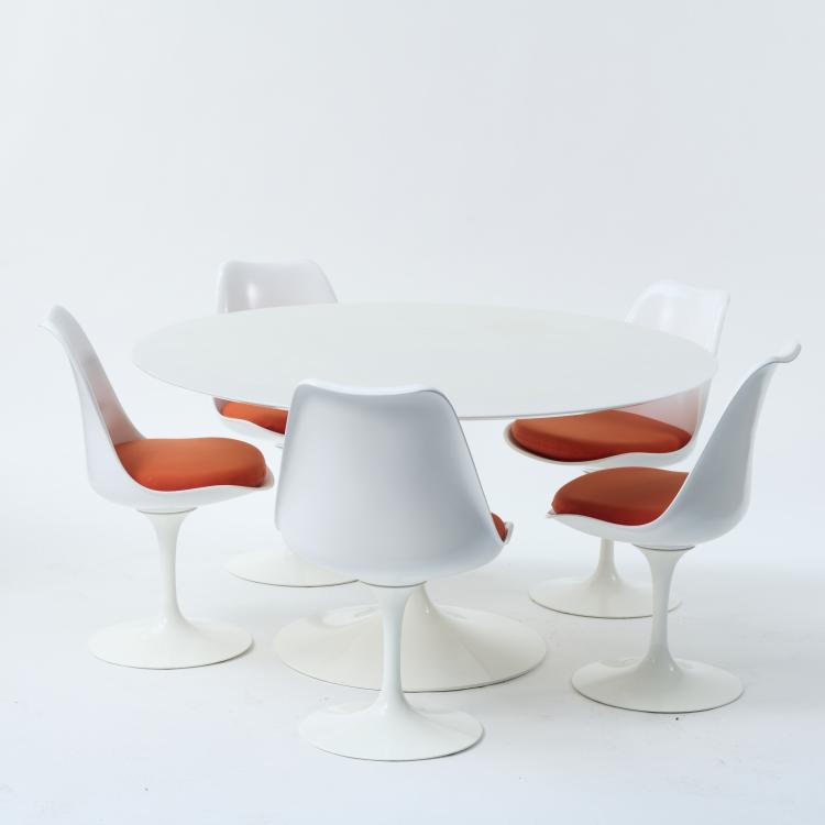 Hauptbild zu Objekt, Esstisch 'Tulip' - '173' mit f&uuml;nf St&uuml;hlen '151', 1956-57, Eero Saarinen, Knoll International, New York, 170B 365