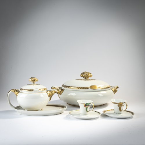 Tureen, gravy boat and two 'Ceres' mocha cups, 1912