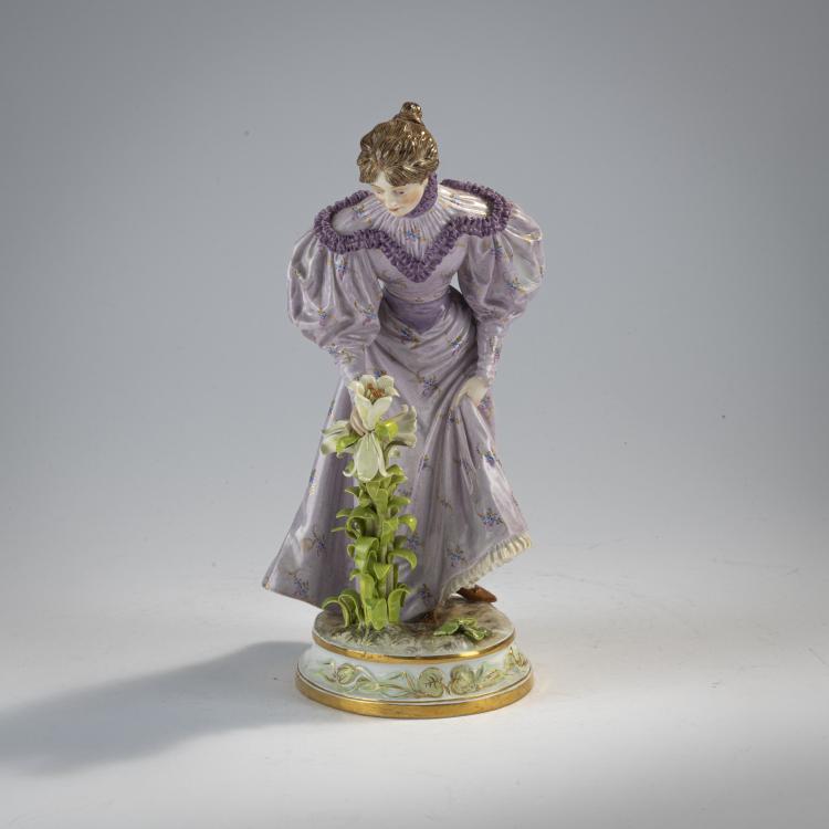 Hauptbild zu Objekt, 'Dame, Lilien pfl&uuml;ckend', 1897, Emmerich Andresen, Meissen, KPM, 171C 521