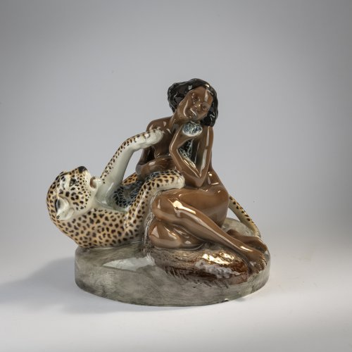 'Sitzender Damenakt mit Leoparden scherzend', 1922