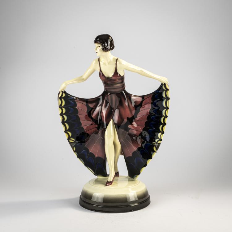 Hauptbild zu Objekt, 'Standing Dancer in Butterfly Dress', c. 1928, Josef Lorenzl, Goldscheider, Wien, 171C 585