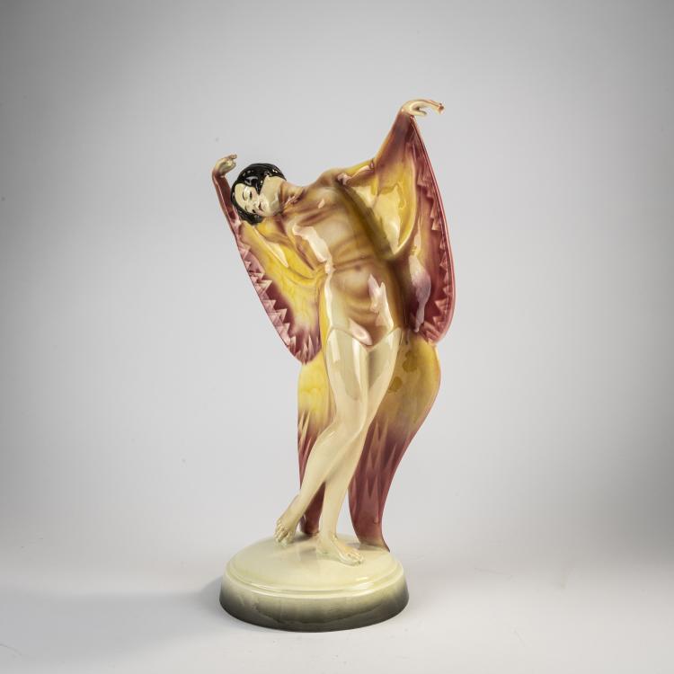 Bild 6 zu Objekt, Gro&szlig;e 'T&auml;nzerin im Schmetterlingskost&uuml;m (sich drehend)', 1929, Josef Lorenzl, Goldscheider, Wien, 171C 587