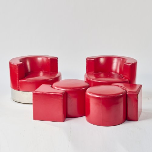 Zwei Sessel, zwei Poufs und zwei Beistelltische 'Mala', 1969