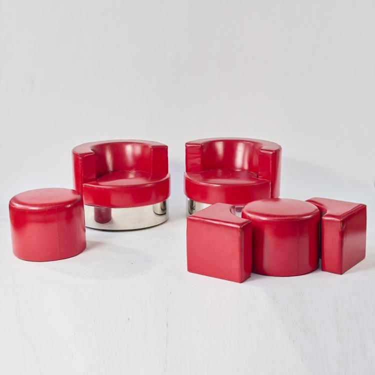Bild 3 zu Objekt, Two armchairs, two poufs and two side tables 'Mala', 1969, Franco Fraschini, 170A 101
