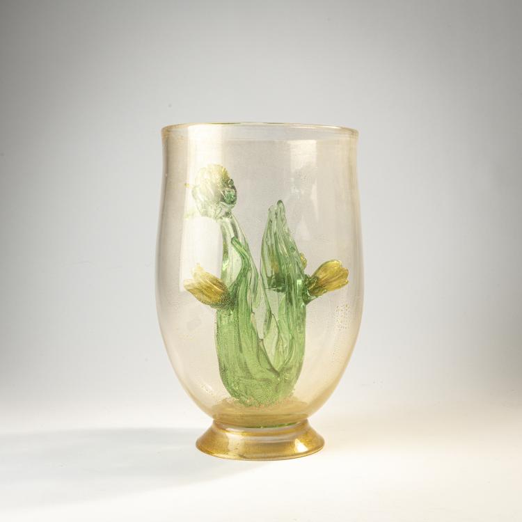 Hauptbild zu Objekt, Vase object with plant, c. 1940, Flavio Poli (attributed), Seguso Vetri d'Arte, Murano (zugeschrieben/attr.), 170C 638