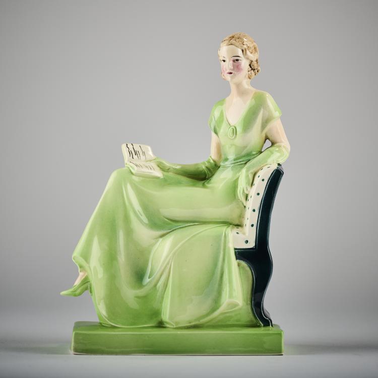 Hauptbild zu Objekt, Seated with a book, c. 1930, Hertwig & Co., Katzh&uuml;tte, 171C 606