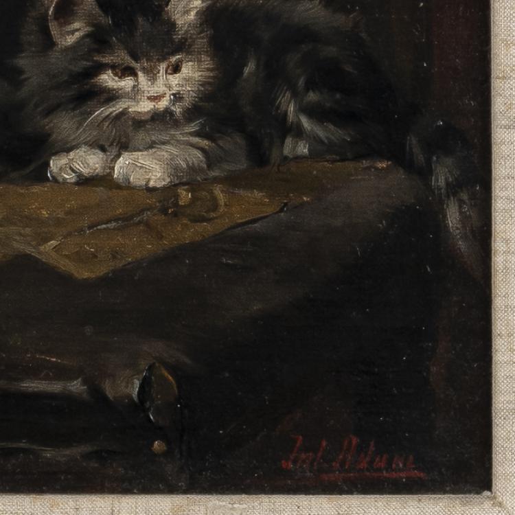 Bild 1 zu Objekt, Katze mit vier Jungen auf einem Stuhl, 2. H&auml;lfte 19. Jh., Julius II Adam, 172C 385