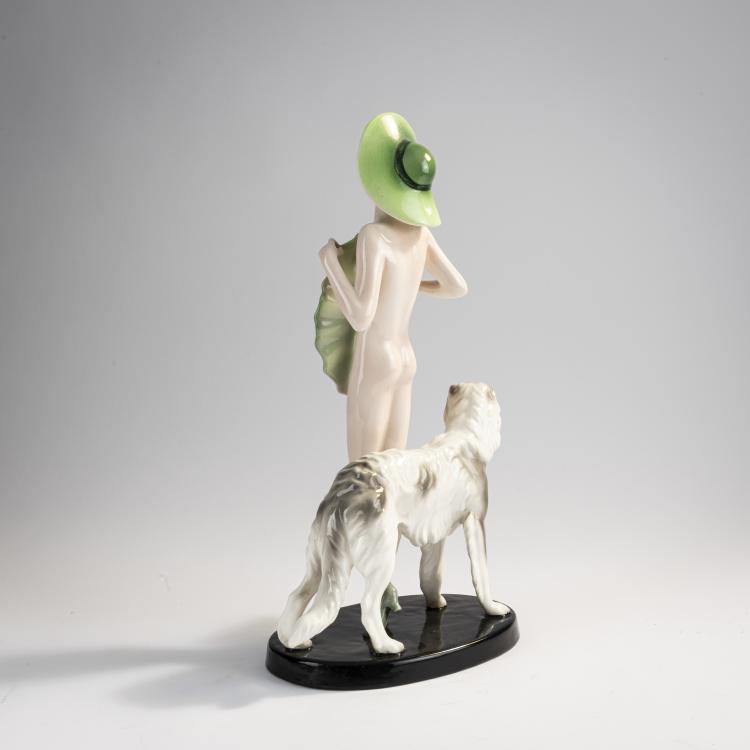Bild 2 zu Objekt, 'Standing female nude with large fan, hat and Borzoi', 1936/37, Josef Lorenzl, Goldscheider, 171B 386