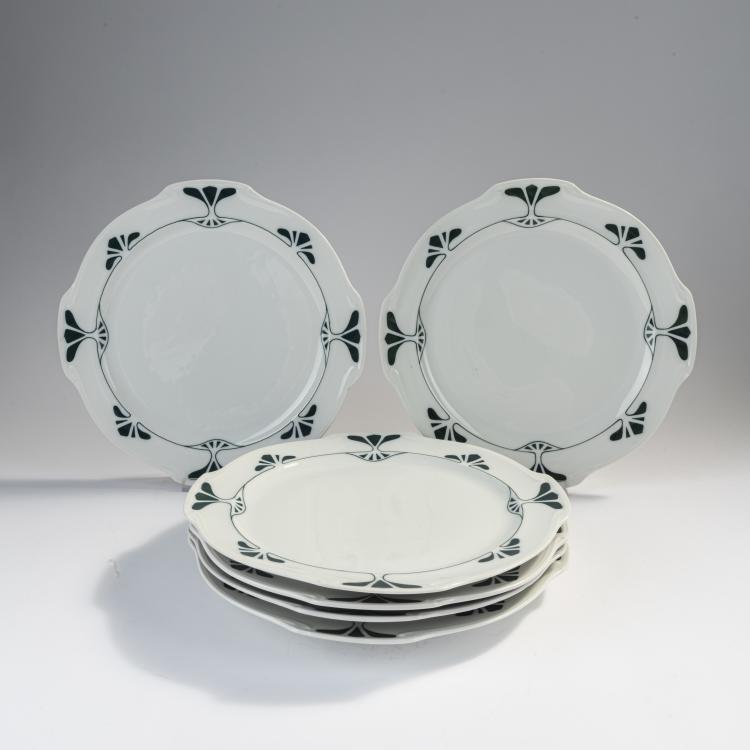 Hauptbild zu Objekt, Six dinner plates 'Curvy Shape' - Agnes', 1903, Therese Trethan, Selle, Burgau, 171B 363