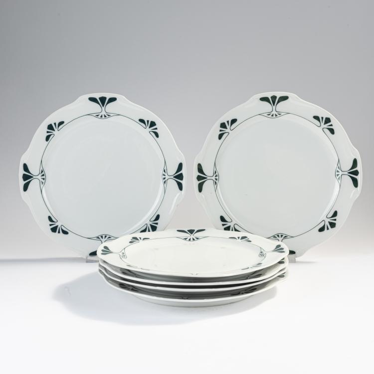 Bild 1 zu Objekt, Six dinner plates 'Curvy Shape' - Agnes', 1903, Therese Trethan, Selle, Burgau, 171B 363