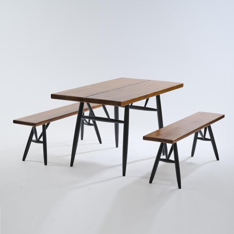 Hauptbild zu Objekt, 'Pirkka' table with two benches, 1955, Ilmari Tapiovaara, Laukaan Puu Ltd., Helsinki, Asko, 172B 346