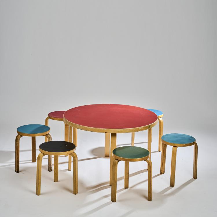 Bild 4 zu Objekt, Table with six '60' stools, 1933, Alvar Aalto, Artek, Helsinki, 172B 239