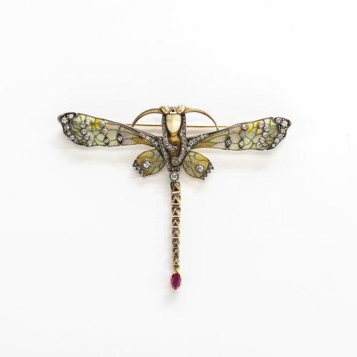 'Plique-à-jour'-pendant or brooch 'Femme libellule', 1910