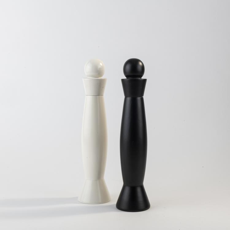 Bild 1 zu Objekt, Two pepper mills 'MP 601/w' and 'MP 601/b' with sketch, 1989, Aldo Cibic, Alessi Twergi, Crusinallo, 173A 216