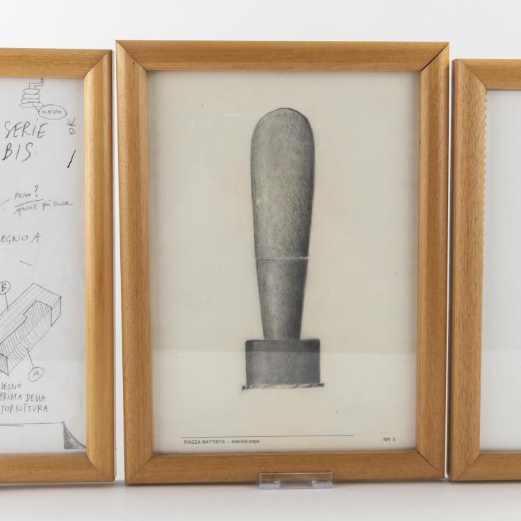 Bild 1 zu Objekt, Three design drawings for pepper mills, c. 1989, Massimo Iosa Ghini, Alessi Twergi, Crusinallo, 173A 232