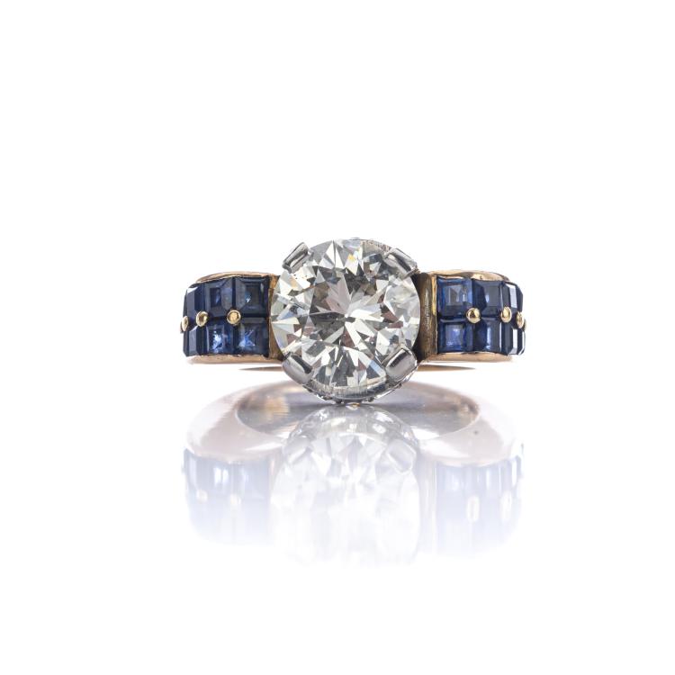 Hauptbild zu Objekt, Alliance ring with a brilliant cut diamond and sapphires, Boucheron, Paris, 172E 648