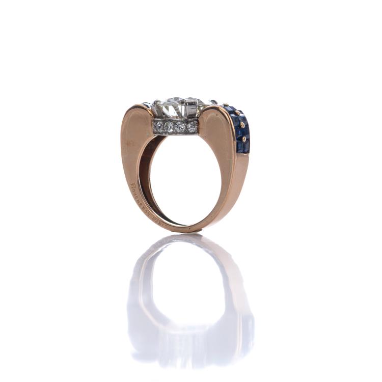 Bild 2 zu Objekt, Alliance ring with a brilliant cut diamond and sapphires, Boucheron, Paris, 172E 648